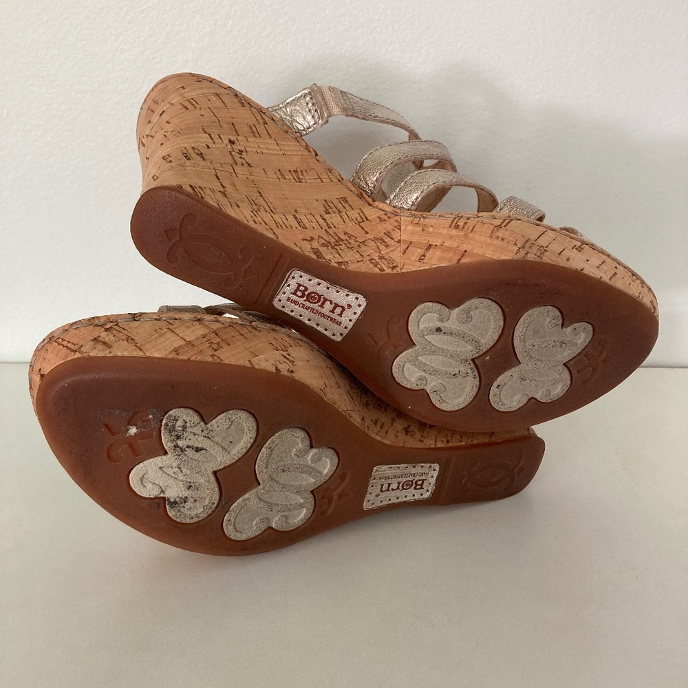 Silver Metallic BORN Lisi Cork Wedge Sandals 6 36.5 - Picture 10 of 10